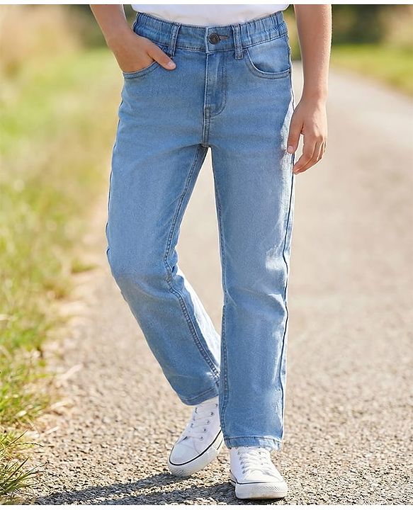 Pine Kids Woven Full Length Solid Denim Jeans - Light Blue