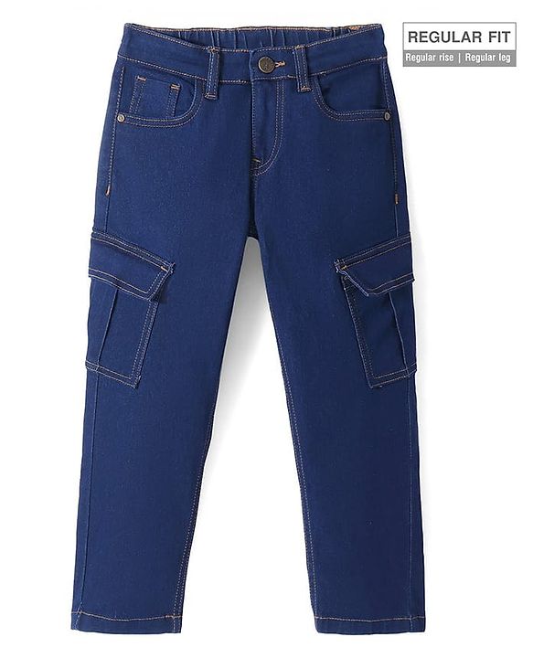 Pine Kids Denim Woven Full Length Washed Jeans with Pockets  - Navy Blue