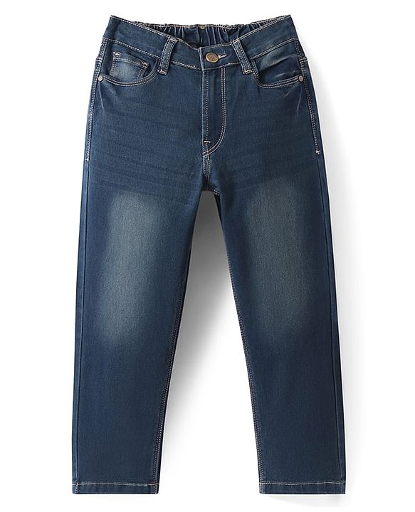 Pine Kids Woven Full Length Solid Denim Jeans - Navy Blue