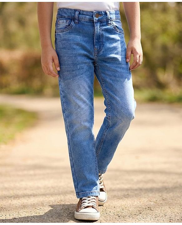 Pine Kids Woven  Full Length Denim Washed Jeans - Blue