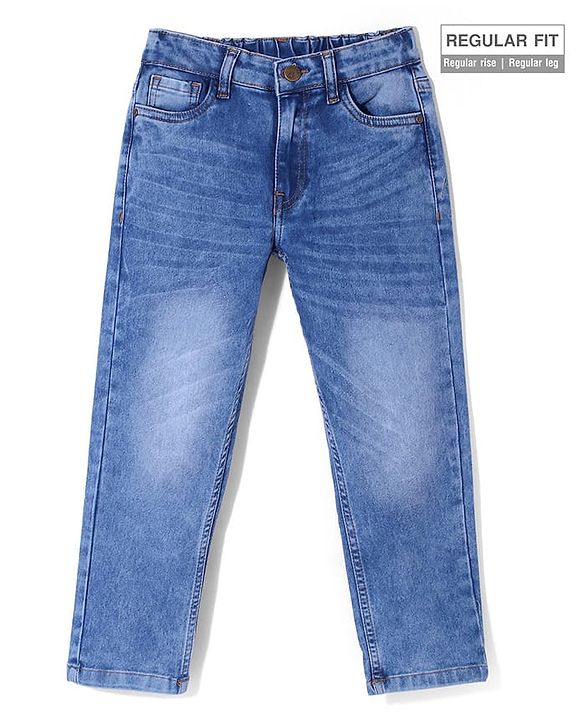 Pine Kids Woven  Full Length Denim Washed Jeans - Blue
