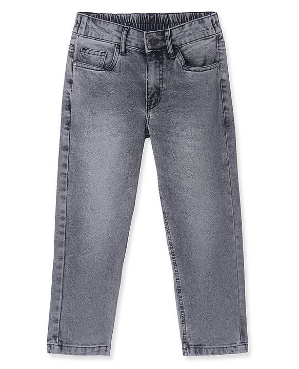 Pine Kids Woven Full Length Solid Denim Jeans - Grey