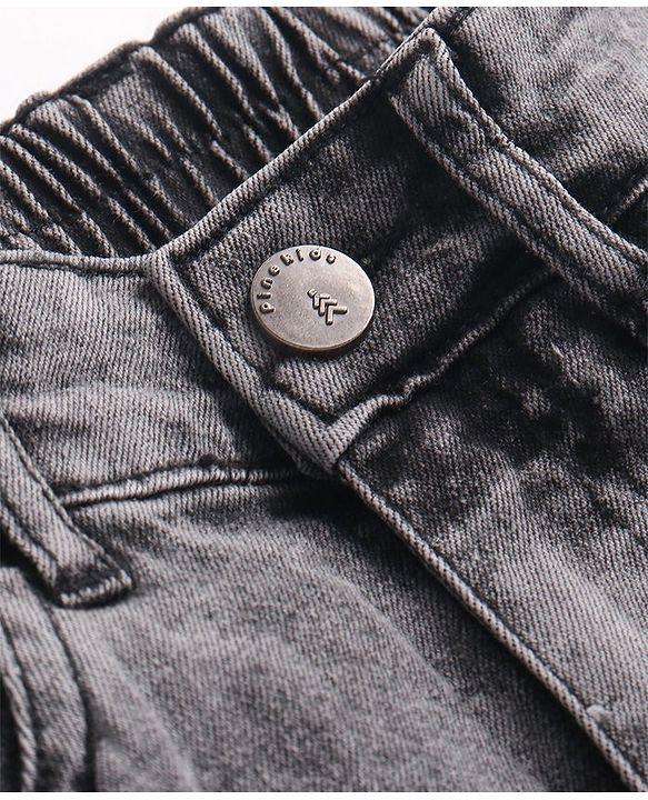 Pine Kids Woven Full Length Solid Denim Jeans - Grey