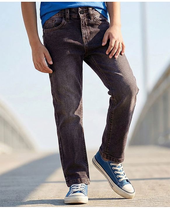Pine Kids Denim Woven Full Length Washed Jeans - Black
