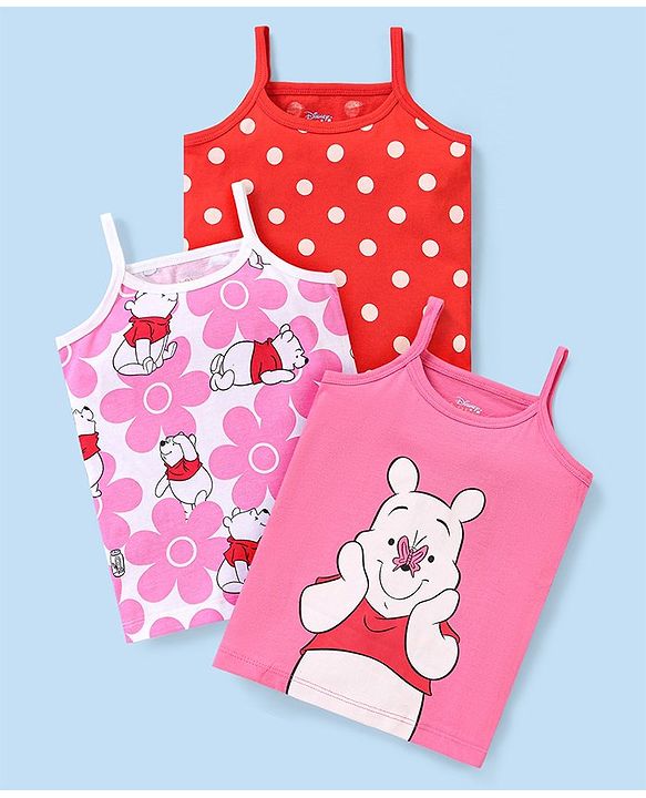 Babyhug Disney Interlock Knit  Sleeveless  Slips with Polka Dot  & Winnie The Pooh Print Pack of 3  - Mulicolour