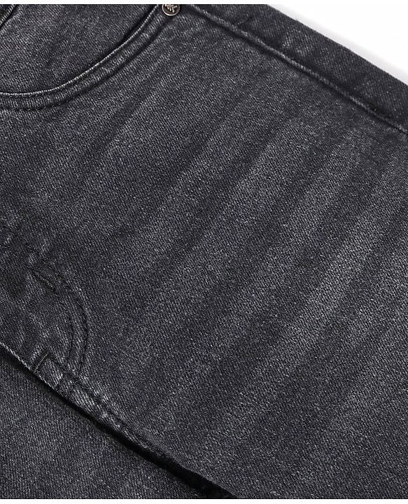 Pine Kids Full Length Washed Denim Jeans with Text Embroidery - Black