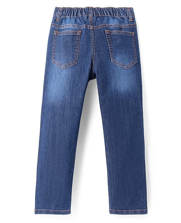 Pine Kids Woven  Full Length Washed Denim Jeans with Text Embroidery & Print - Blue
