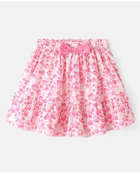 Babyhug Poplin Woven Half Sleeves  Top & Skirt Set with Floral Print - Pink & White