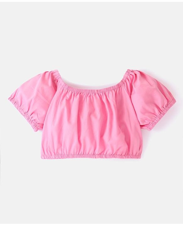 Babyhug Poplin Woven Half Sleeves  Top & Skirt Set with Floral Print - Pink & White