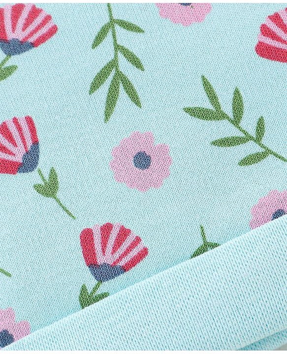 Babyhug 100% Cotton Cap Mittens & Booties Set Floral Print - Blue