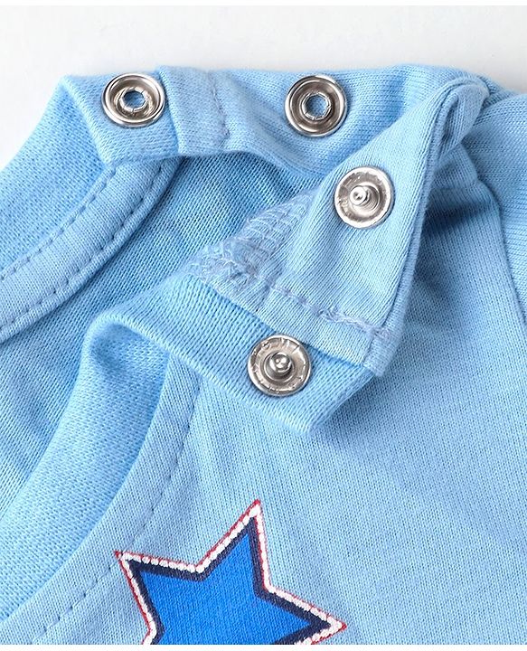 Babyhug Disney Single Jersey Knit Full Sleeves Night Suit with Mickey Mouse Graphics - Light Blue