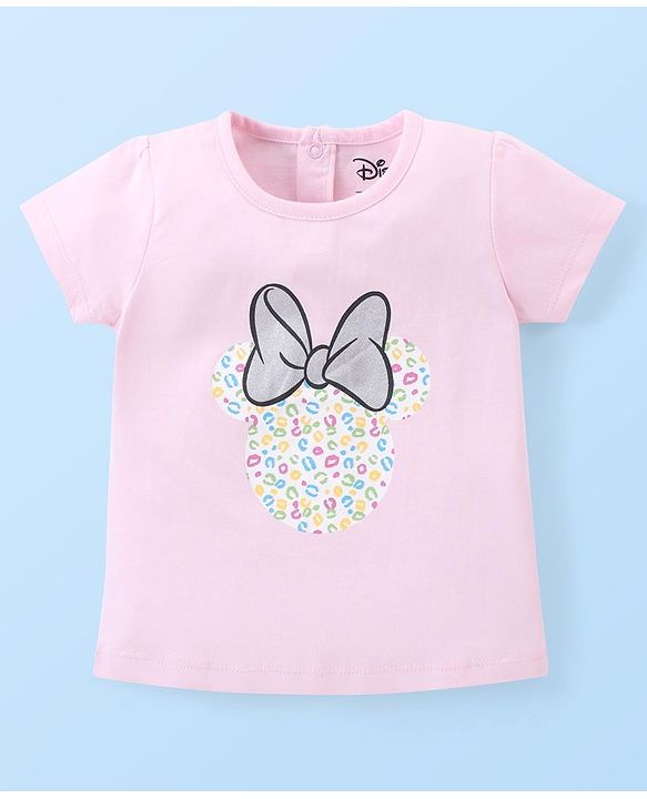 Babyhug Disney Single Jersey Knit Half Sleeves Night Suit With Foil Print & Minnie Mouse Graphics - Pink