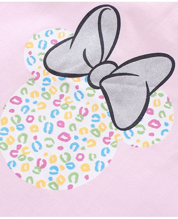Babyhug Disney Single Jersey Knit Half Sleeves Night Suit With Foil Print & Minnie Mouse Graphics - Pink