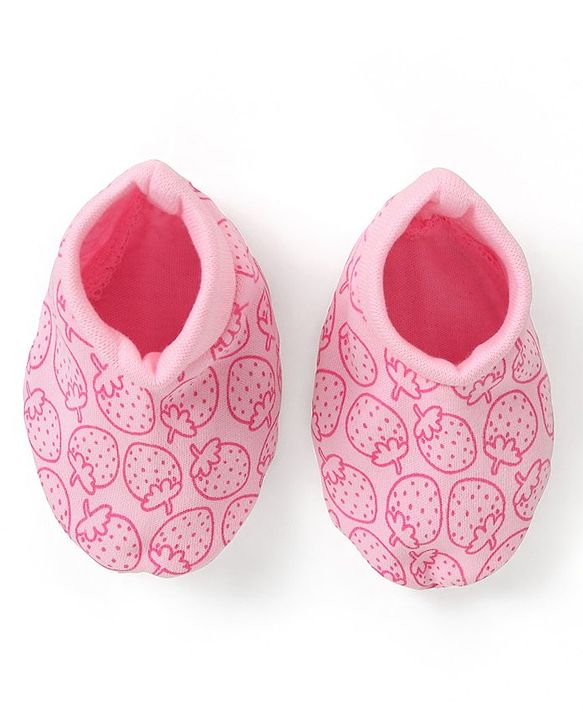 Babyhug 100% Cotton Cap Mittens & Booties Set Strawberry Print - Pink