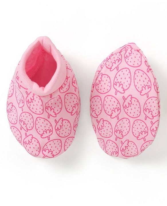 Babyhug 100% Cotton Cap Mittens & Booties Set Strawberry Print - Pink