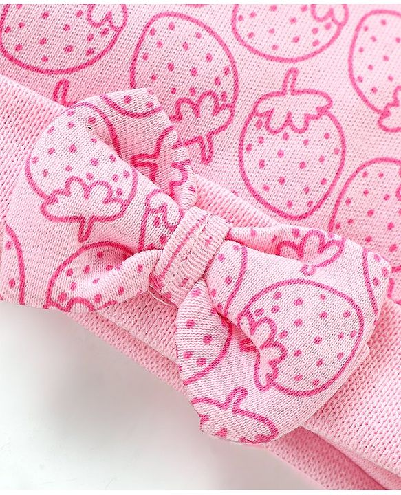 Babyhug 100% Cotton Cap Mittens & Booties Set Strawberry Print - Pink