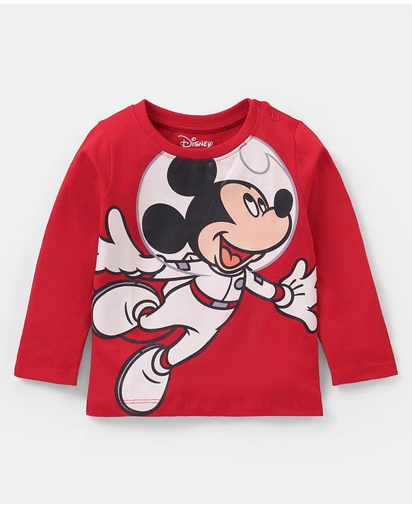 Babyhug Disney Single Jersey Knit  Full Sleeve Night Suit with Mickey Mouse Graphics - Red
