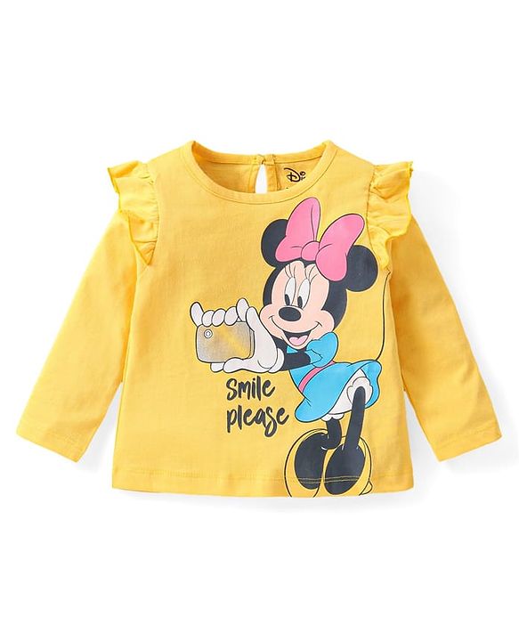 Babyhug Disney Single Jersey Knit Full Sleeves Night Suit with Frill Detailing & Minnie Mouse Graphics - Yellow