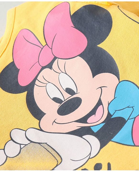 Babyhug Disney Single Jersey Knit Full Sleeves Night Suit with Frill Detailing & Minnie Mouse Graphics - Yellow