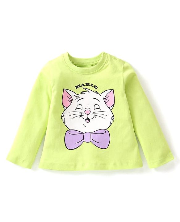 Babyhug Disney Single Jersey Full Sleeve Night Suit With Marie Graphics - Green & Purple