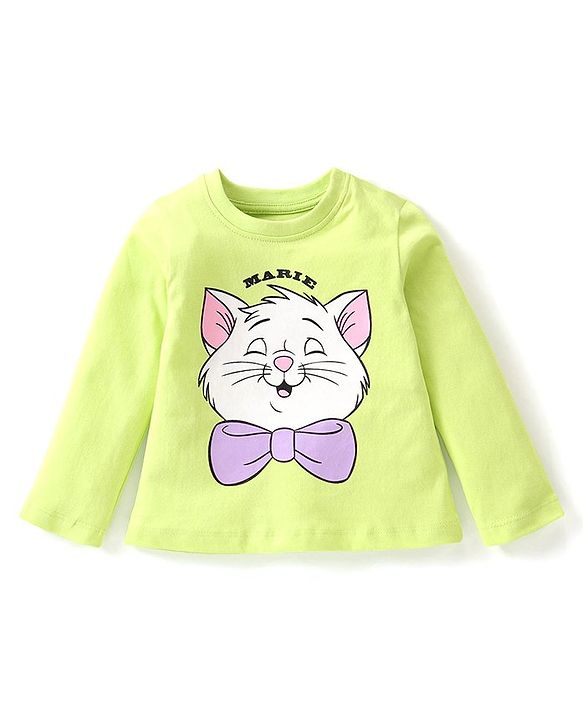 Babyhug Disney Single Jersey Full Sleeve Night Suit With Marie Graphics - Green & Purple