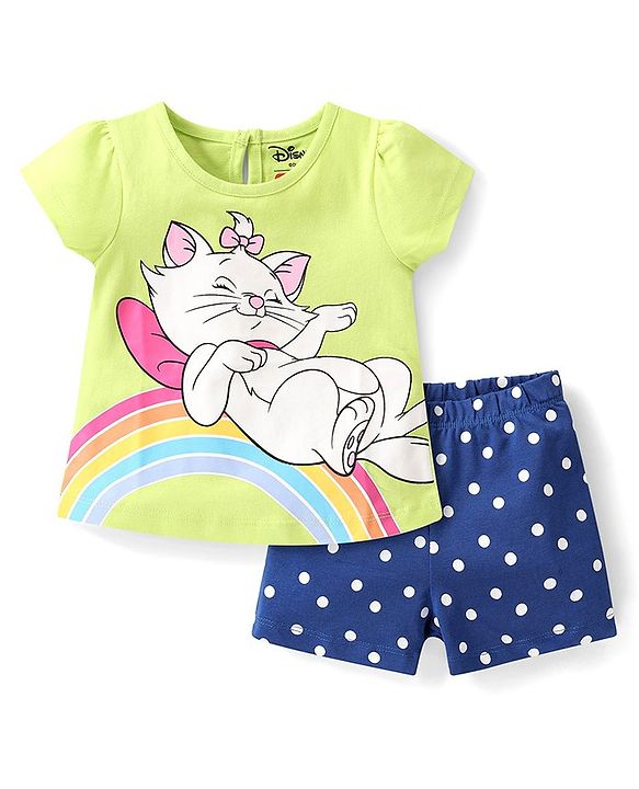 Babyhug Disney Single Jersey Full Sleeves Shorts Night Suit   With Marie Graphics - Multicolour