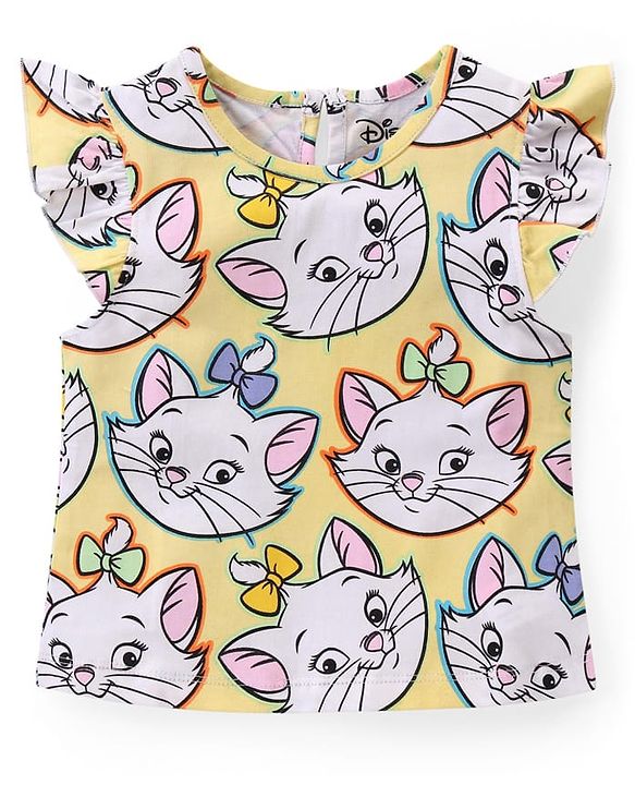 Babyhug Disney Cotton Knit Half Sleeves Top & Mid Length Shorts Set With Marie Graphics - Multicolor