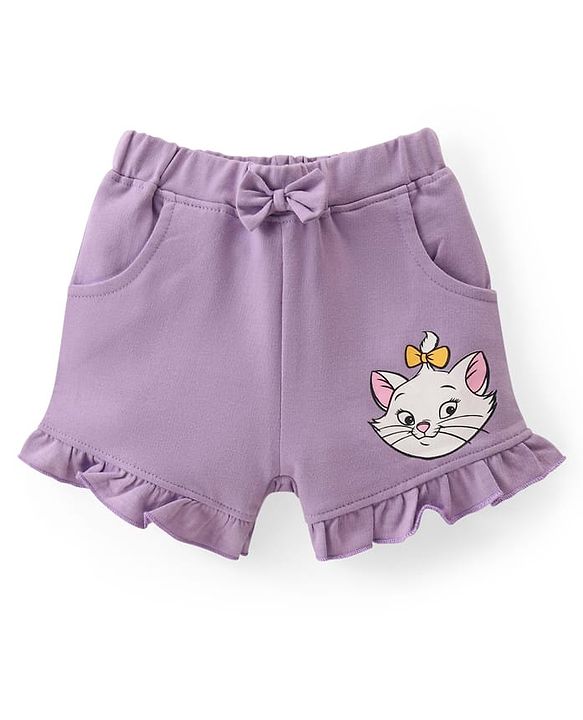 Babyhug Disney Cotton Knit Half Sleeves Top & Mid Length Shorts Set With Marie Graphics - Multicolor