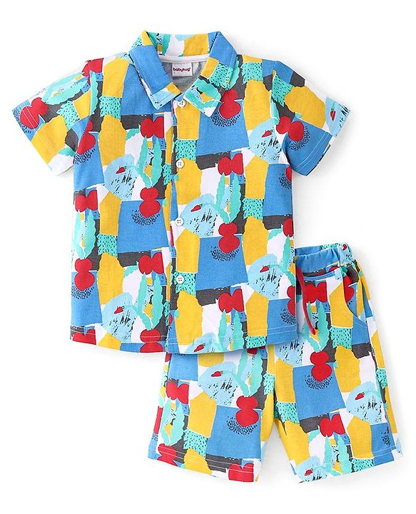 Babyhug Cotton Knit Half Sleeves Abstract Printed Shirt & Shorts Set - Multicolor