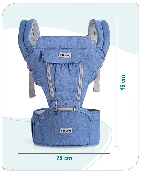 Babyhug Cherish 5-in-1 Hip Seat Baby Carrier:  Ergonomic design with padded straps, Breathable fabric, Foldable head support, storage pockets, and 5 carrying positions for babies up to 15 kg-Grey