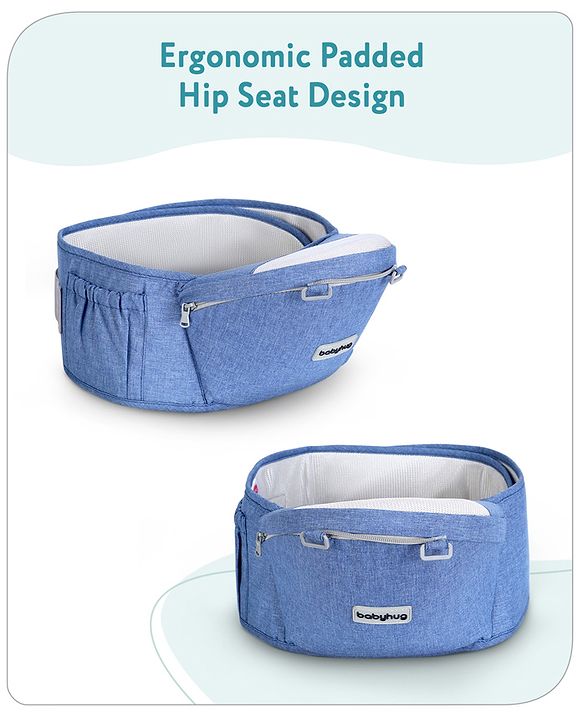 Babyhug Cherish 5-in-1 Hip Seat Baby Carrier:  Ergonomic design with padded straps, Breathable fabric, Foldable head support, storage pockets, and 5 carrying positions for babies up to 15 kg-Grey