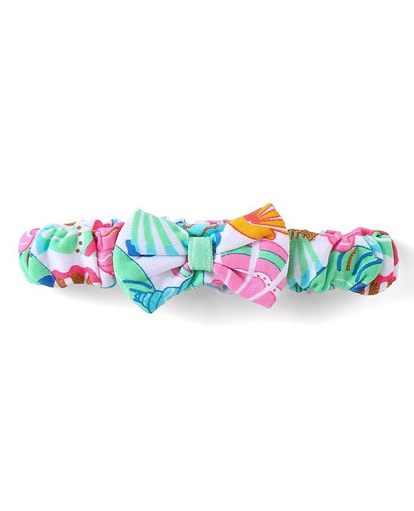 Babyhug 100% Cotton Frill Sleeves Onesie with Headband Sea Shells Print - Multicolour