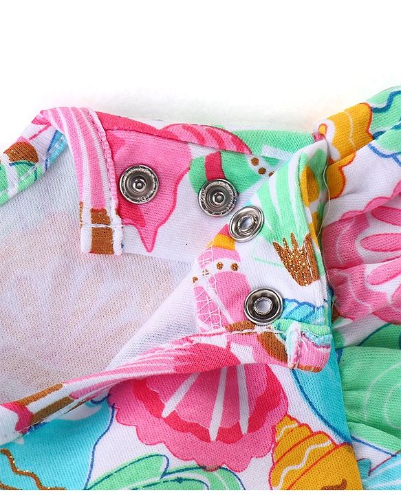 Babyhug 100% Cotton Frill Sleeves Onesie with Headband Sea Shells Print - Multicolour