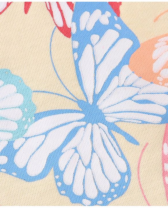 Babyhug 100% Cotton Knit Frill Sleeves Butterfly Printed Onesie - Yellow