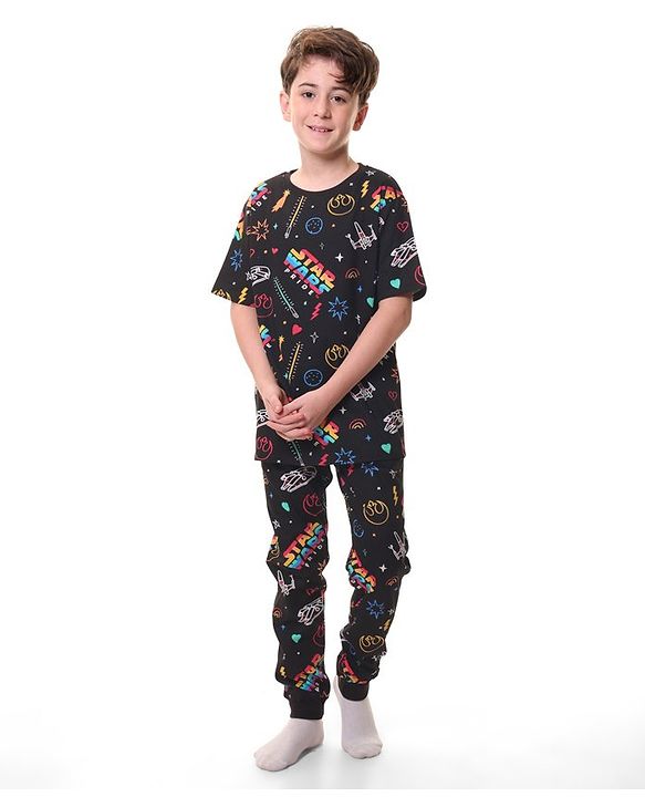 Pine Kids Lucas Cotton Half Sleeves Night Suit Star Wars Printed-Black