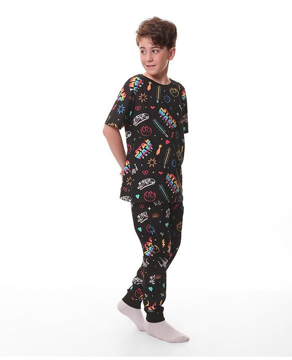 Pine Kids Lucas Cotton Half Sleeves Night Suit Star Wars Printed-Black