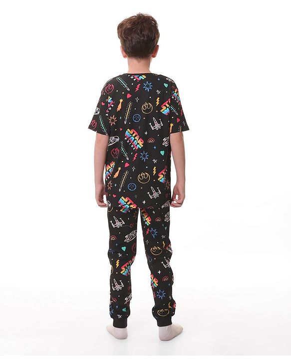 Pine Kids Lucas Cotton Half Sleeves Night Suit Star Wars Printed-Black