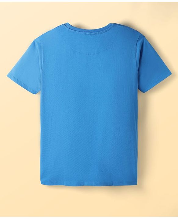 Pine Kids Lucas Single Jersey Knit Half Sleeves Night Suit With Text Print - Blue
