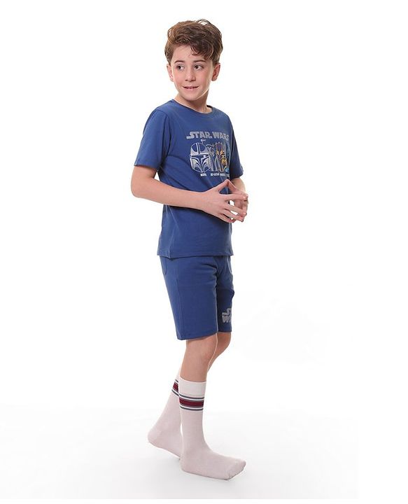 Pine Kids Lucas Cotton Half Sleeves Night Suit With Star Wars Print - Blue