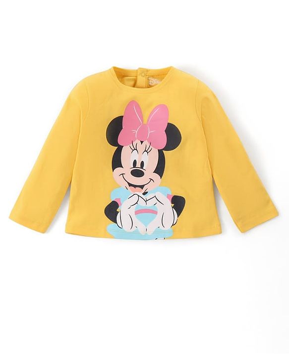 Babyhug Disney Single Jersey Knit Full Sleeves Night Suit with Minnie Mouse Graphics - White & Yellow