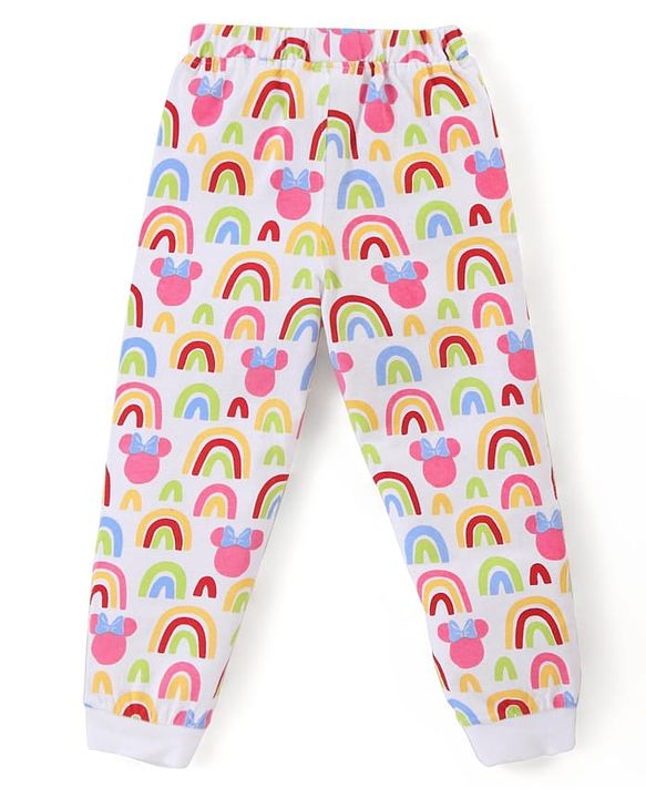 Babyhug Disney Single Jersey Knit Full Sleeves Night Suit with Minnie Mouse Graphics - White & Yellow