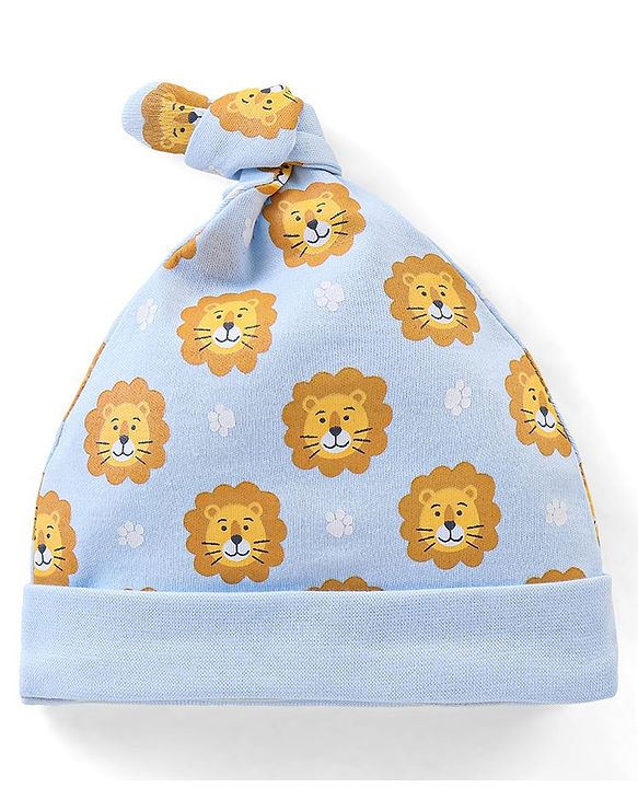 Babyhug 100% Cotton Caps Lion & Zebra Print Pack of 2 - Multicolour