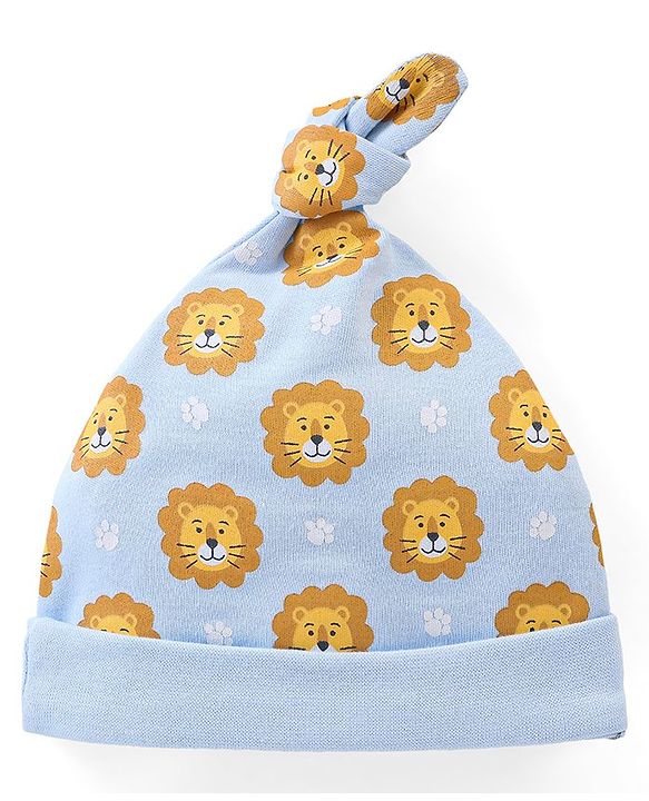 Babyhug 100% Cotton Caps Lion & Zebra Print Pack of 2 - Multicolour
