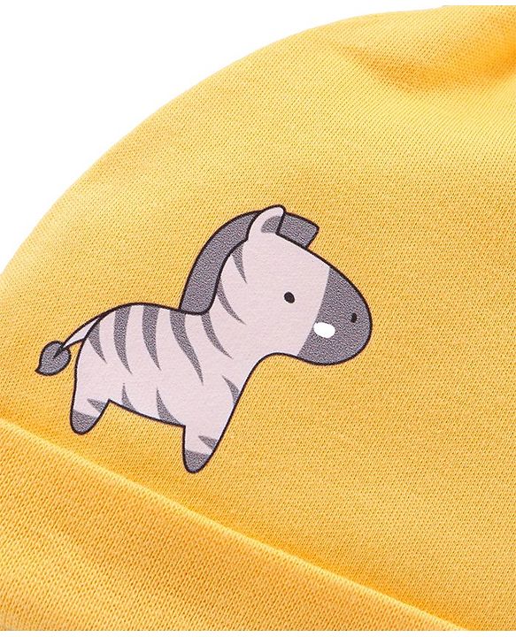 Babyhug 100% Cotton Caps Lion & Zebra Print Pack of 2 - Multicolour