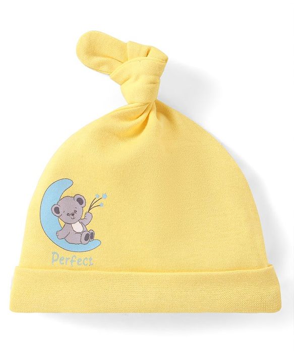 Babyhug 100% Cotton Cap With Bear Print Pack of 2 - Blue & Yellow