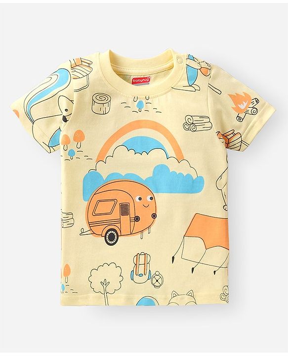 Babyhug Cotton Knit Half Sleeves Summer Theme Printed T-Shirt & Shorts Set - Blue & Yellow