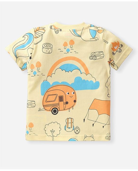 Babyhug Cotton Knit Half Sleeves Summer Theme Printed T-Shirt & Shorts Set - Blue & Yellow