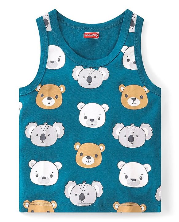 Babyhug 100% Cotton Sleeveless Sando Teddy & Koala Bear Print Pack of 3 - Multicolour