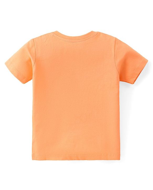 Babyhug Disney Cotton Knit Half Sleeves Night Suit With Mickey Mouse Print - Orange