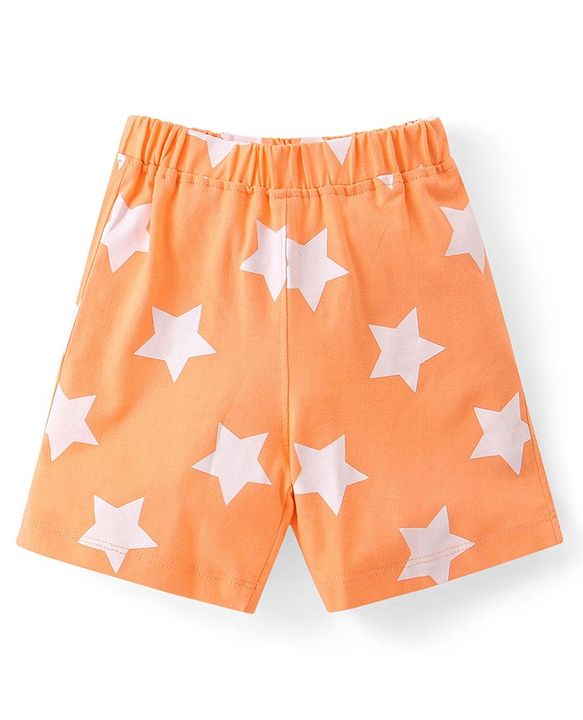 Babyhug Disney Cotton Knit Half Sleeves Night Suit With Mickey Mouse Print - Orange